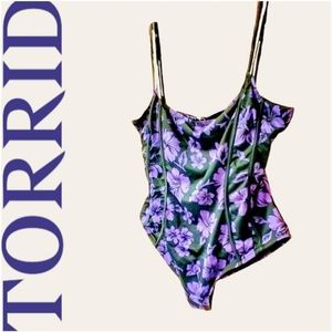 TORRID Women's New Purple & Black Floral One Piece Swimsuit.